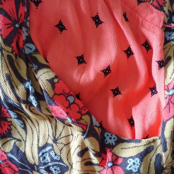 Free People Tallula Poppy Orange Floral Bell Sleeve Deep Pockets Mini Dress M - Picture 13 of 15